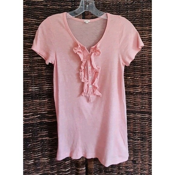J. Crew Henley Tee Shirt Small Peach Ruffles Fairycore Cottagecore Frilly Girly - Picture 1 of 4